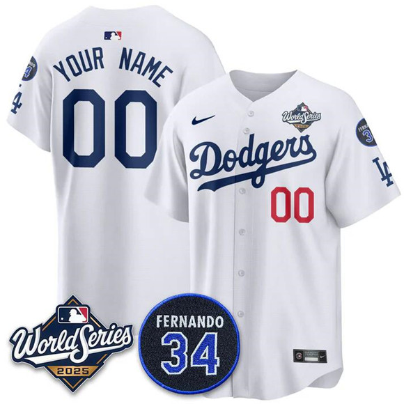 Men's White Los Angeles Dodgers Active Player Custom 2025 World Series With No.34 Patch Home Limited Stitched Baseball Jersey